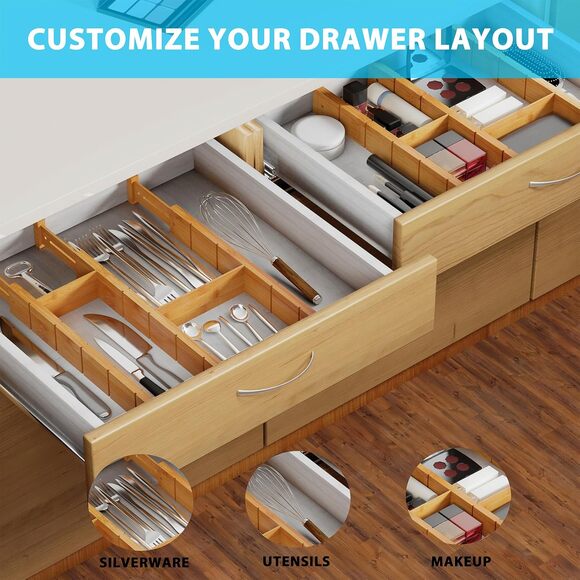 6 pack bamboo drawer dividers with 12 inserts.  17"-22" - Picture 1 of 8